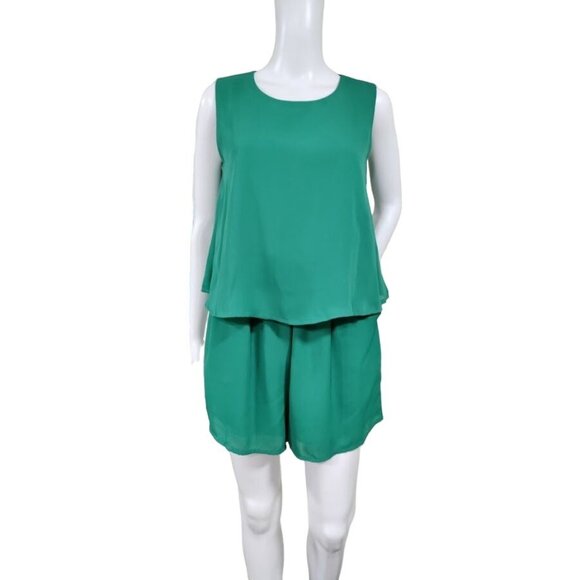 Gibson x Living in Yellow Dahlia Sleeveless Layered Romper Green Women's Size S - Picture 2 of 16
